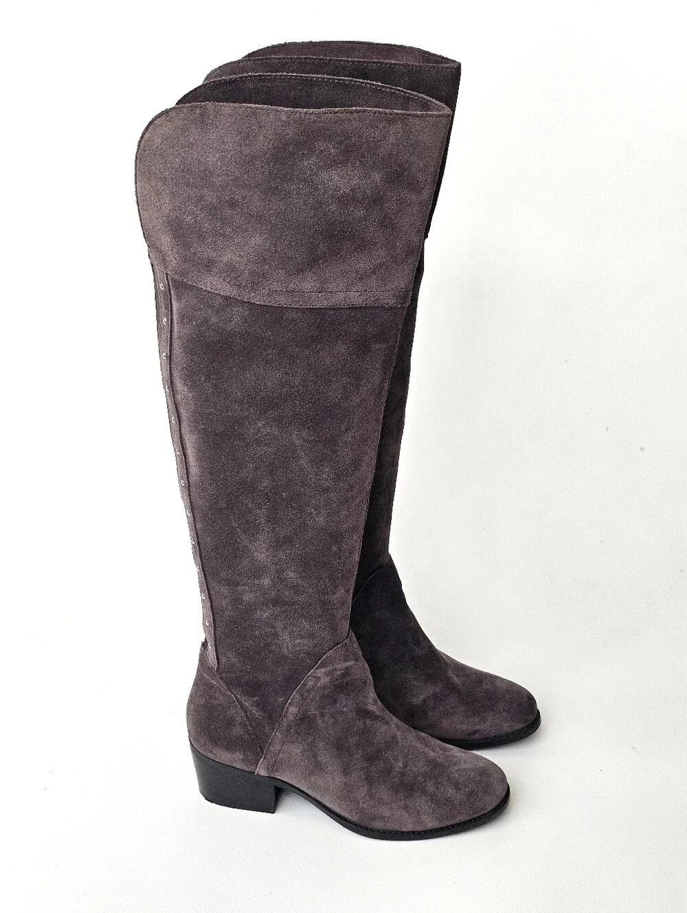 Vince Camuto Gray Taupe Suede Over-the-Knee Boots Studded Detail Size 7W